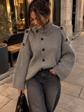Gilet pull « GRIS» à col montant et boutons