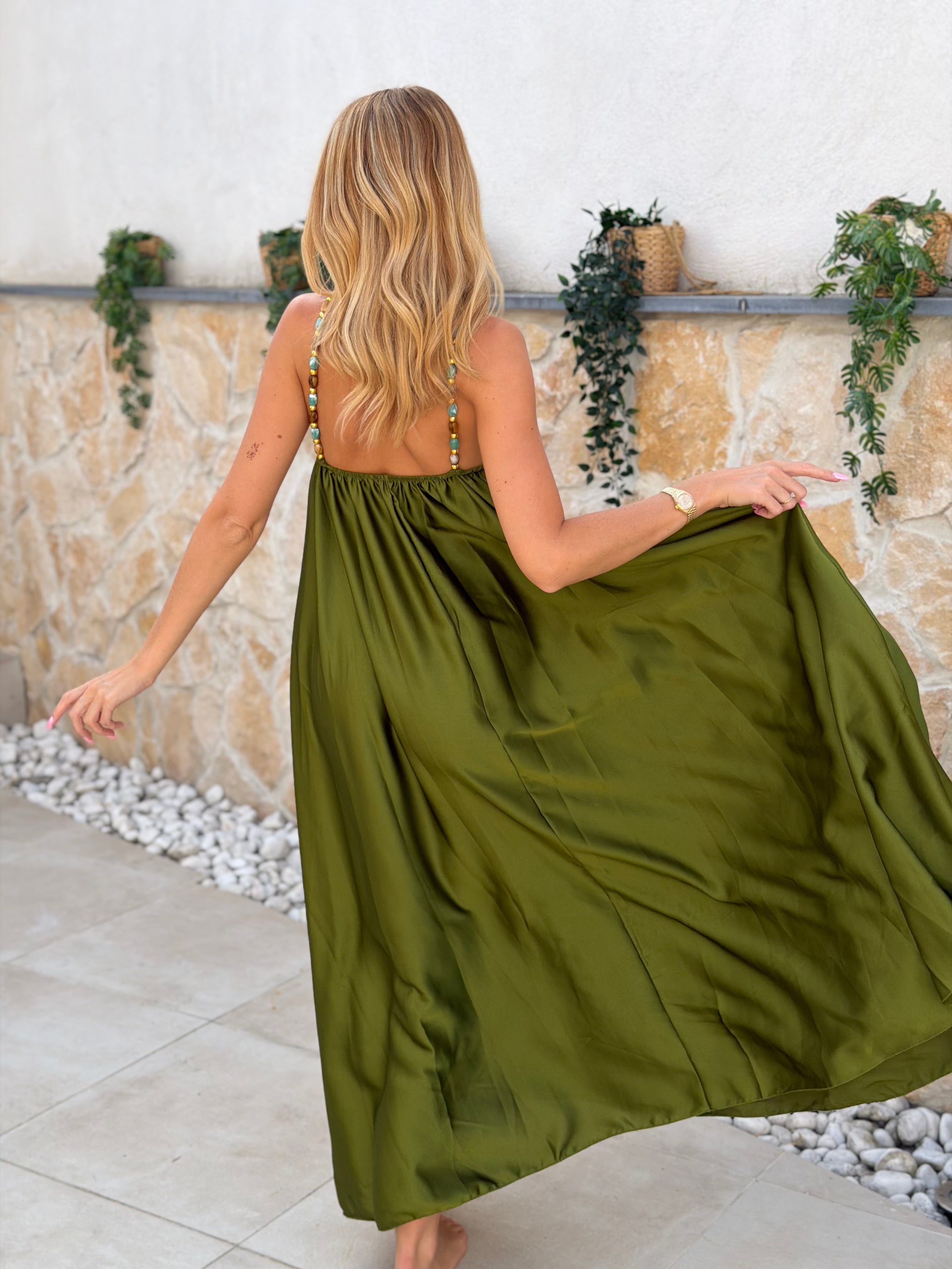 Robe « SATINÉE » VERT OLIVE