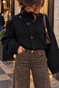 Gilet Pull «NOIR» à col montant et boutons