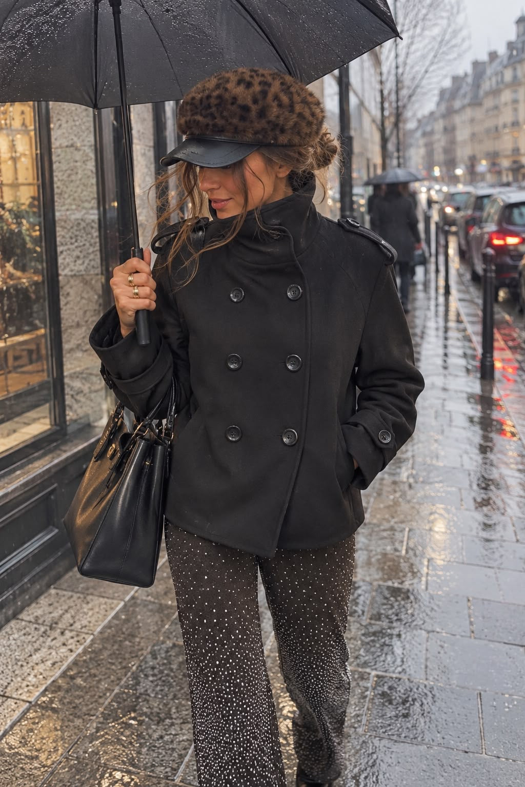 Veste « NOIR » à double boutonnage – Style caban