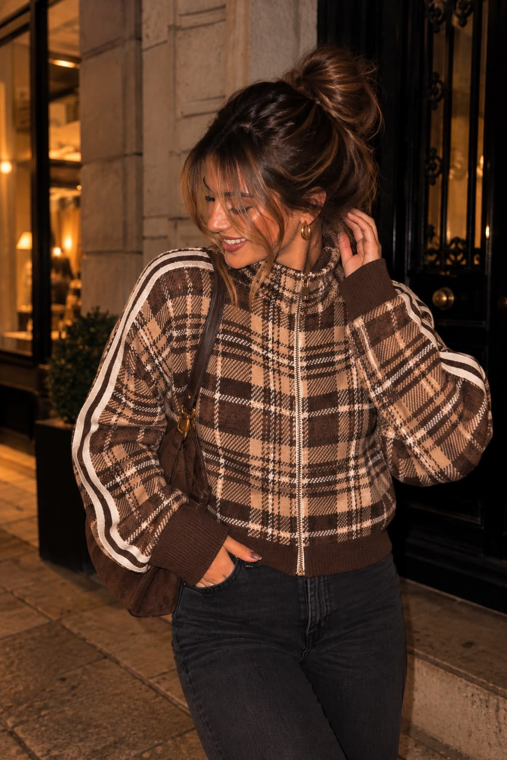 Gilet zippé à carreaux «MARRON et BEIGE »– Iconic Club