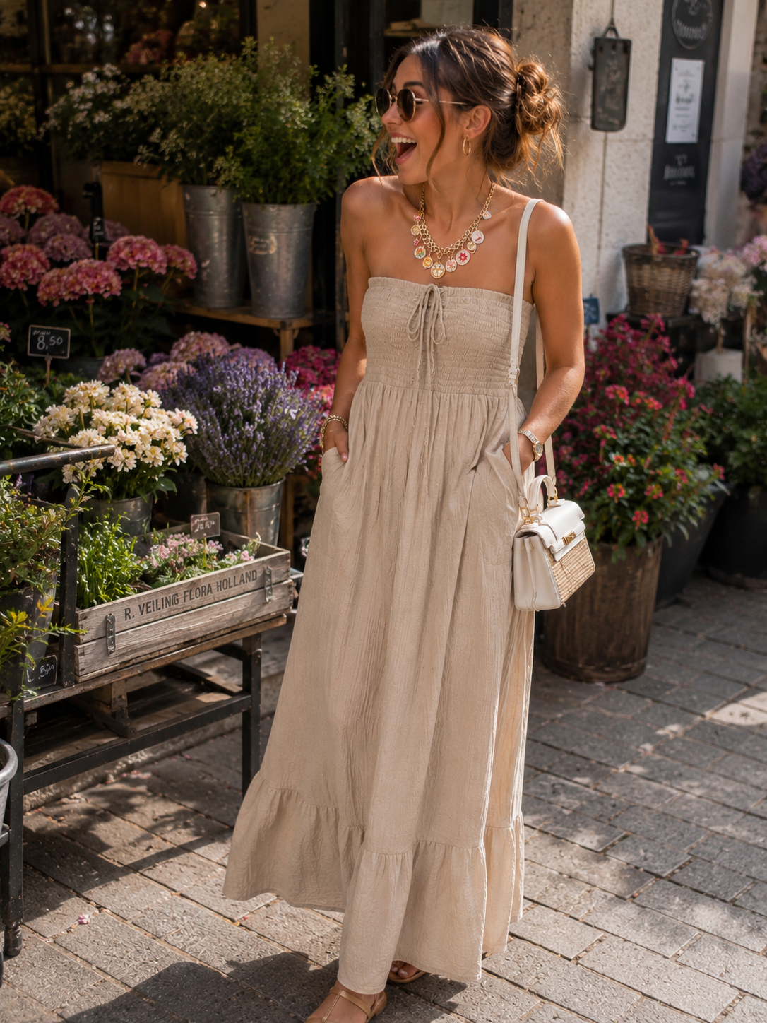 Robe « JODY » BEIGE EN GAZE DE COTON